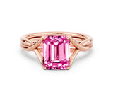 Rose gold Emerald Cut Pink Sapphire Solitaire Twist Band Prong Setting Ring_84