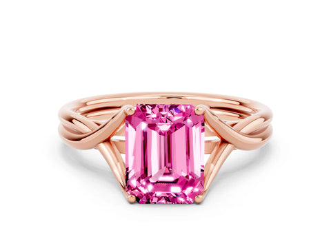Rose gold Emerald Cut Pink Sapphire Solitaire Twist Band Prong Setting Ring_84