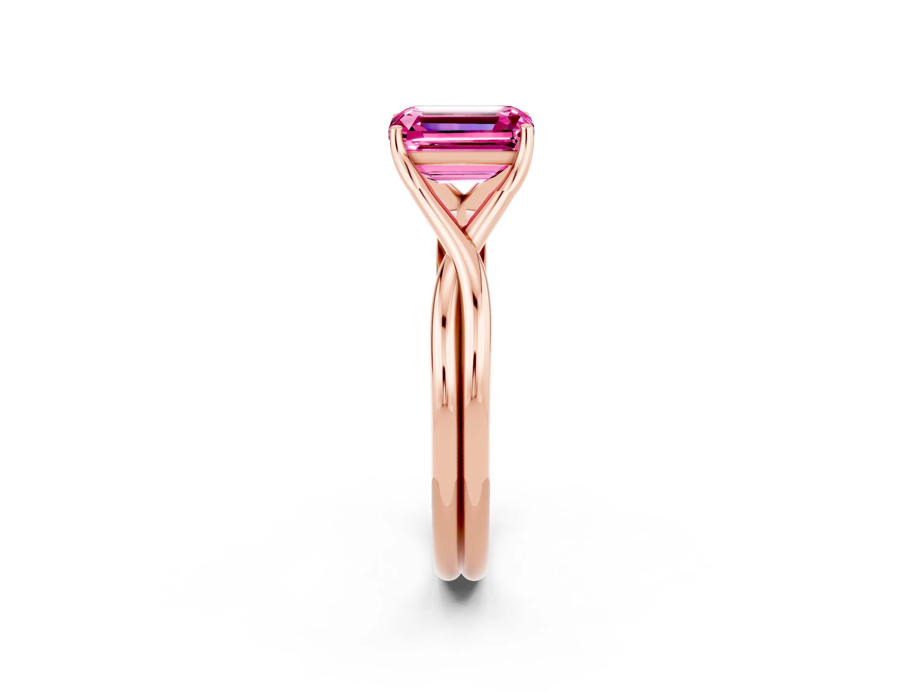 Rose gold Emerald Cut Pink Sapphire Solitaire Twist Band Prong Setting Ring_86