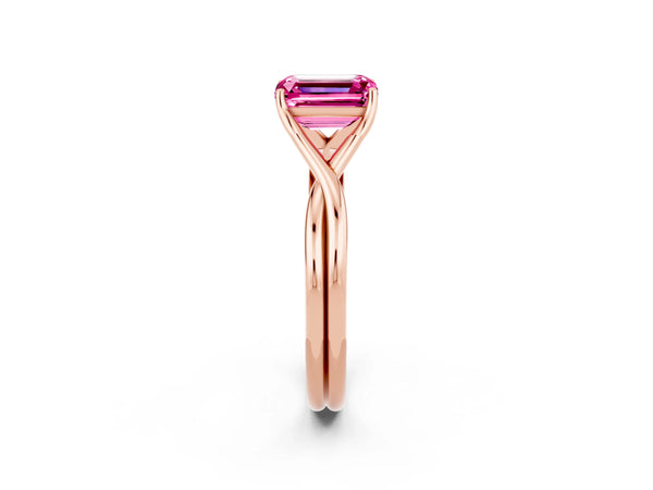 Rose gold Emerald Cut Pink Sapphire Solitaire Twist Band Prong Setting Ring