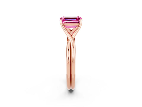 Rose gold Emerald Cut Pink Sapphire Solitaire Twist Band Prong Setting Ring_86