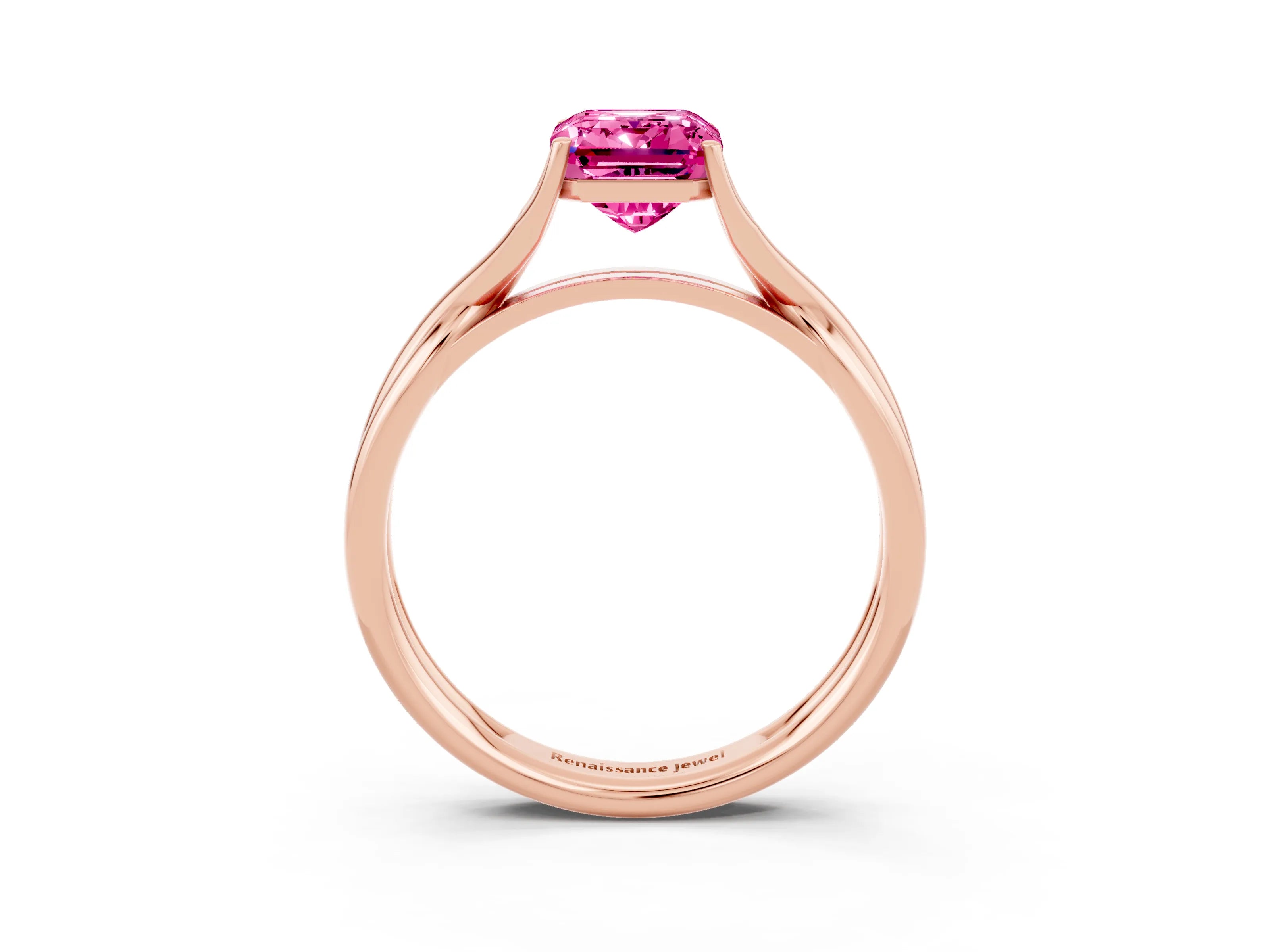 Rose gold Emerald Cut Pink Sapphire Solitaire Twist Band Prong Setting Ring_87
