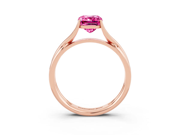 Rose gold Emerald Cut Pink Sapphire Solitaire Twist Band Prong Setting Ring