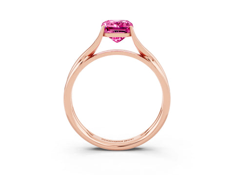Rose gold Emerald Cut Pink Sapphire Solitaire Twist Band Prong Setting Ring_87