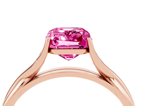 Rose gold Emerald Cut Pink Sapphire Solitaire Twist Band Prong Setting Ring_88