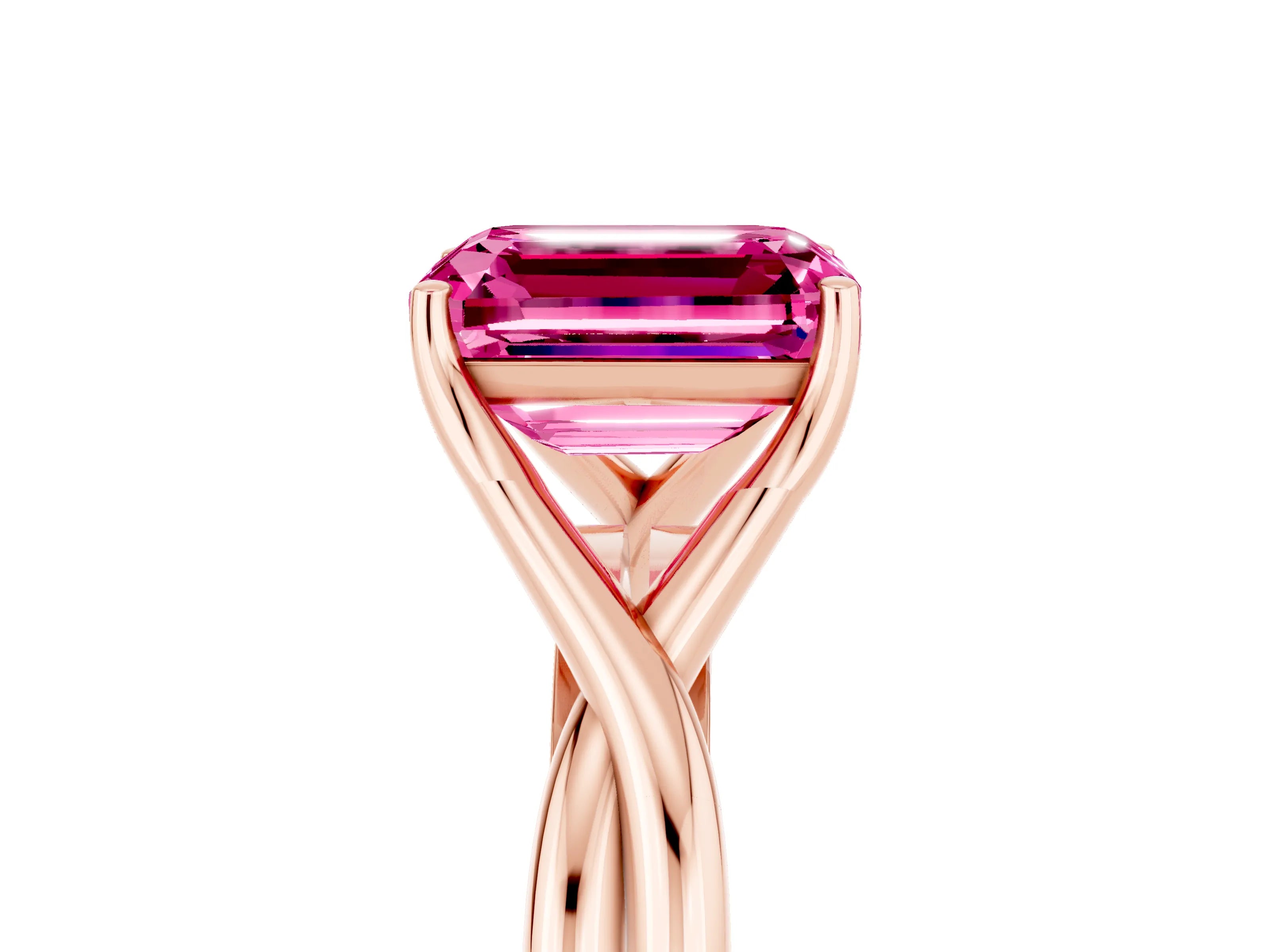 Rose gold Emerald Cut Pink Sapphire Solitaire Twist Band Prong Setting Ring_89