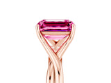 Rose gold Emerald Cut Pink Sapphire Solitaire Twist Band Prong Setting Ring_89