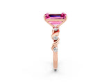 Rose gold Emerald Cut Pink Sapphire Solitaire Twisted Band with Round  Accents and Prong Setting_14