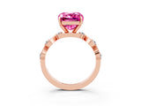 Rose gold Emerald Cut Pink Sapphire Solitaire Twisted Band with Round  Accents and Prong Setting_15