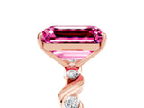 Rose gold Emerald Cut Pink Sapphire Solitaire Twisted Band with Round  Accents and Prong Setting_17