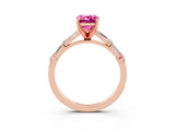 Rose gold Emerald Cut Pink Sapphire Solitaire with Side Baguettes and Channel Set Band_27