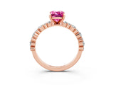 Rose gold Emerald Cut Pink Sapphire Solitaire with Side Stones, Pave Band, Four-Prong Setting_39