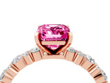 Rose gold Emerald Cut Pink Sapphire Solitaire with Side Stones, Pave Band, Four-Prong Setting_40