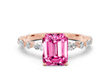 Rose gold Emerald Cut Pink Sapphire Solitaire with Side Stones on a Pavé Band and Four-Prong Setting_24