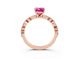 Rose gold Emerald Cut Pink Sapphire Solitaire with Side Stones on a Pavé Band and Four-Prong Setting_27