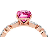Rose gold Emerald Cut Pink Sapphire Solitaire with Side Stones on a Pavé Band and Four-Prong Setting_28