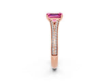 Rose gold Emerald Cut Pink Sapphire Split Shank Engagement Ring with Pavé Band_26
