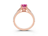 Rose gold Emerald Cut Pink Sapphire Split Shank Engagement Ring with Pavé Band_27