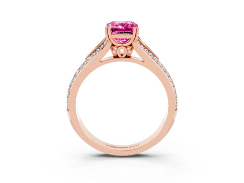 Rose gold Emerald Cut Pink Sapphire Split Shank Engagement Ring with Pavé Band_27