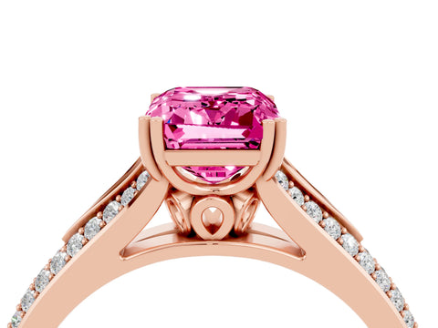 Rose gold Emerald Cut Pink Sapphire Split Shank Engagement Ring with Pavé Band_28