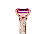 Rose gold Emerald Cut Pink Sapphire Split Shank Engagement Ring with Pavé Band_29