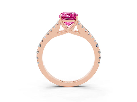 Rose gold Emerald Cut Pink Sapphire Split Shank Pavé Engagement Ring with Four-Prong Setting_15