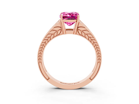 Rose gold Emerald Cut Pink Sapphire Split Shank Ring with Pavé Band and Four-Prong Setting_3