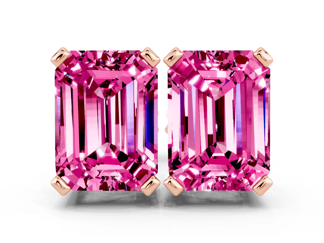 Rose gold Emerald Cut Pink Sapphire Stud Earrings_24