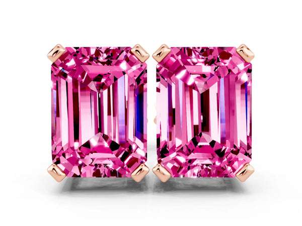 Rose gold Emerald Cut Pink Sapphire Stud Earrings
