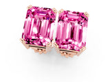 Rose gold Emerald Cut Pink Sapphire Stud Earrings_25