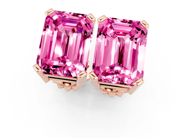 Rose gold Emerald Cut Pink Sapphire Stud Earrings
