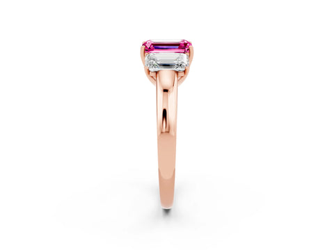 Rose gold Emerald Cut Pink Sapphire Three-Stone Ring with Four-Prong Setting and Classic Band_2