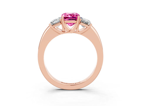 Rose gold Emerald Cut Pink Sapphire Three-Stone Ring with Four-Prong Setting and Classic Band_3