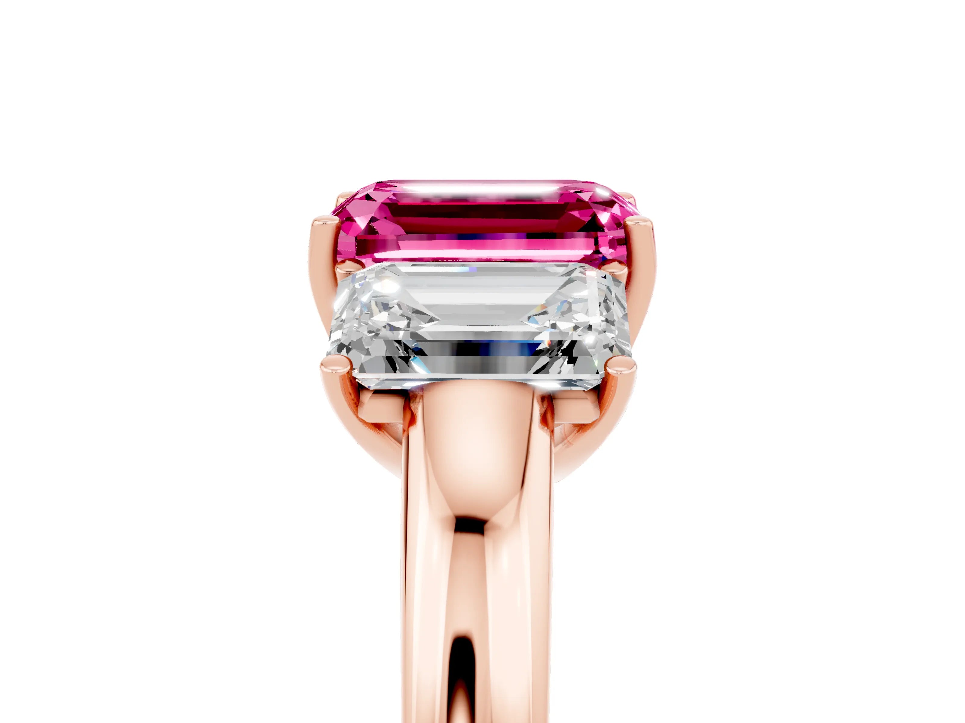 Rose gold Emerald Cut Pink Sapphire Three-Stone Ring with Four-Prong Setting and Classic Band_5
