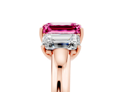 Rose gold Emerald Cut Pink Sapphire Three-Stone Ring with Four-Prong Setting and Classic Band_5