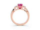 Rose gold Emerald Cut Pink Sapphire Three-Stone Ring with Pavé Split Shank and Four-Prong Setting_27