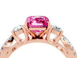 Rose gold Emerald Cut Pink Sapphire Three-Stone Ring with Pavé Split Shank and Four-Prong Setting_28
