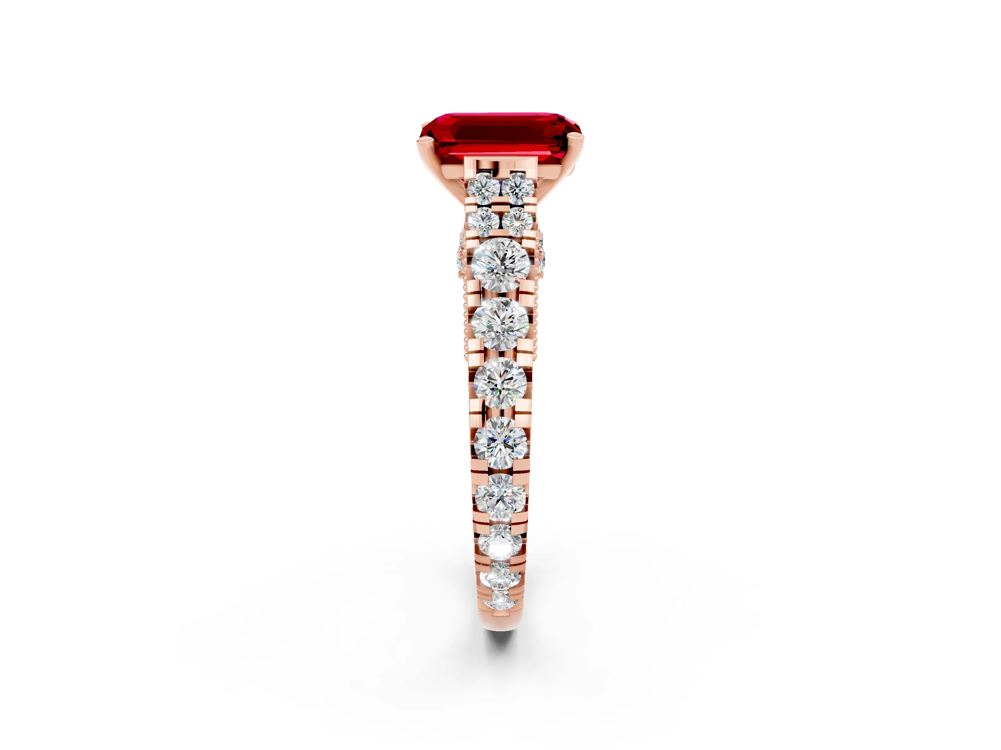 Rose gold Emerald Cut Ruby Classic Solitaire Ring with Pavé Band and Four-Prong Setting_2