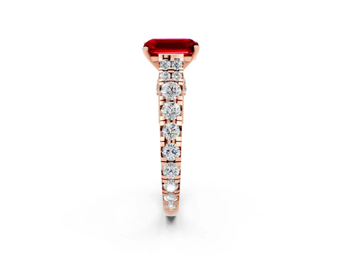 Rose gold Emerald Cut Ruby Classic Solitaire Ring with Pavé Band and Four-Prong Setting_2