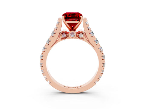 Rose gold Emerald Cut Ruby Classic Solitaire Ring with Pavé Band and Four-Prong Setting_3