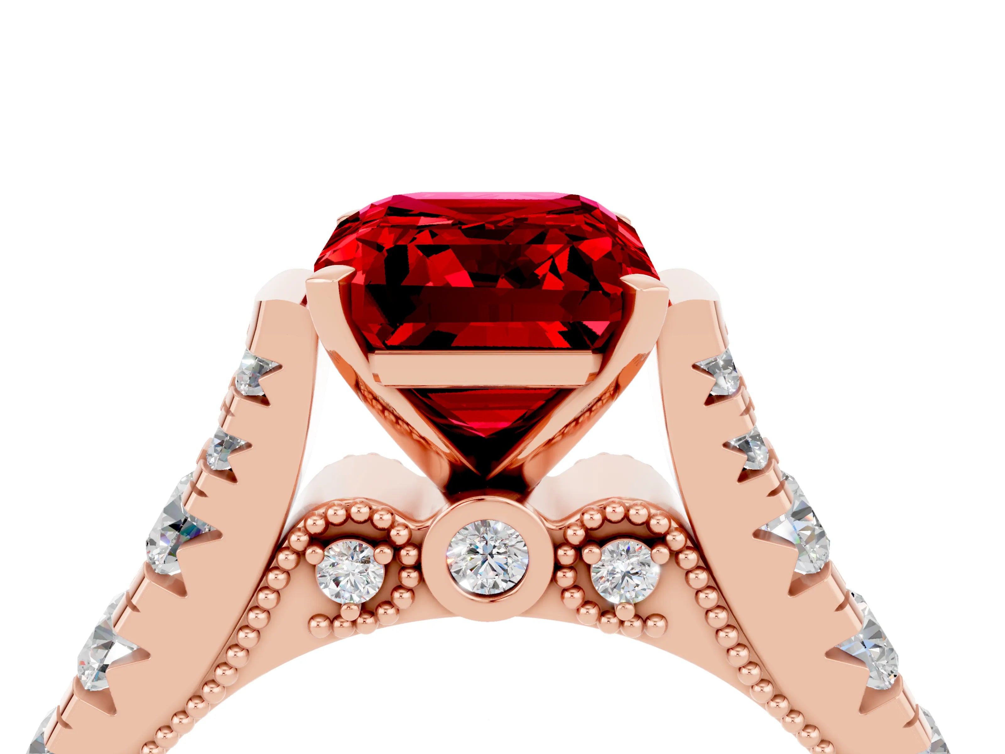 Rose gold Emerald Cut Ruby Classic Solitaire Ring with Pavé Band and Four-Prong Setting_4