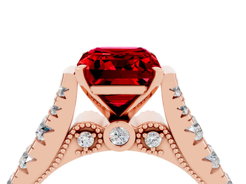 Rose gold Emerald Cut Ruby Classic Solitaire Ring with Pavé Band and Four-Prong Setting_4
