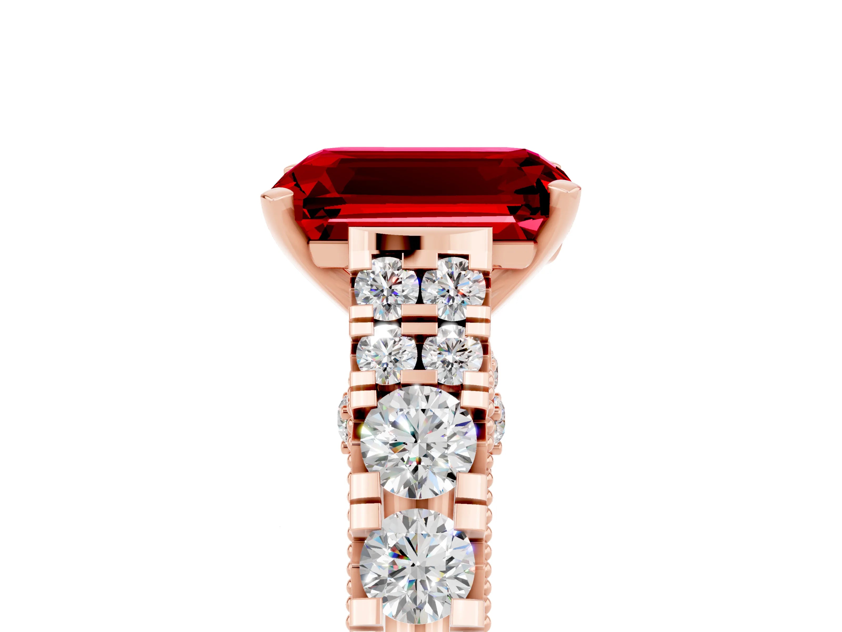 Rose gold Emerald Cut Ruby Classic Solitaire Ring with Pavé Band and Four-Prong Setting_5