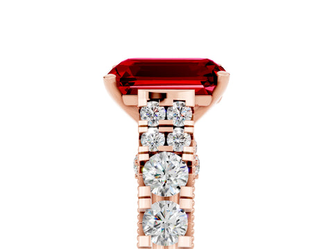 Rose gold Emerald Cut Ruby Classic Solitaire Ring with Pavé Band and Four-Prong Setting_5