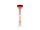 Rose gold Emerald Cut Ruby Cluster Side Stone Solitaire Ring with Prong Setting_26