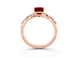 Rose gold Emerald Cut Ruby Cluster Side Stone Solitaire Ring with Prong Setting_27