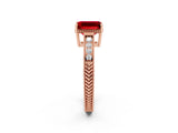 Rose gold Emerald Cut Ruby Engagement Ring with Milgrain Channel Set Band and Prong Setting_2