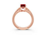 Rose gold Emerald Cut Ruby Engagement Ring with Milgrain Channel Set Band and Prong Setting_3