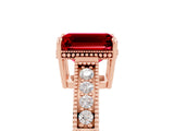 Rose gold Emerald Cut Ruby Engagement Ring with Milgrain Channel Set Band and Prong Setting_5