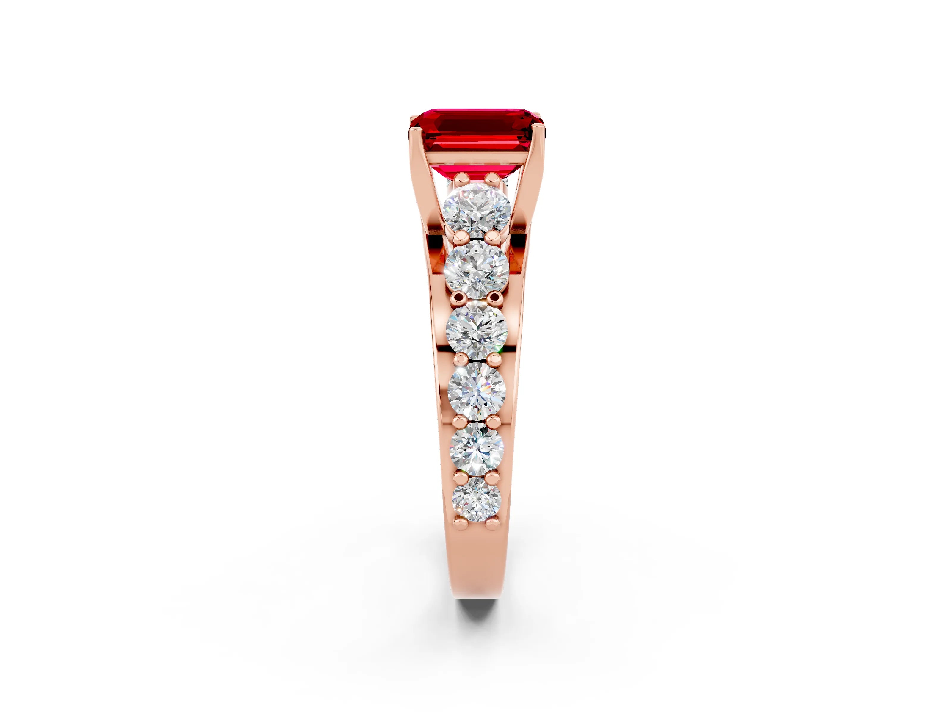 Rose gold Emerald Cut Ruby Engagement Ring with Pavé Band and Four-Prong Setting_2